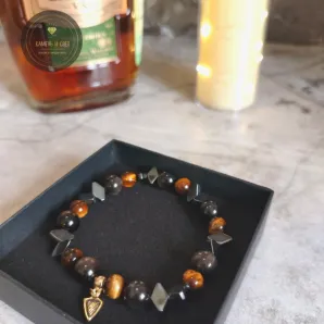 Мужской браслет "Триада власти" из натуральных камней тигрового глаза, обсидиана и гематита